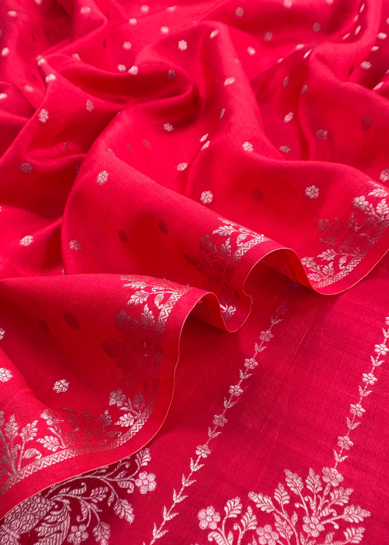 Red Pure Chiniya Silk Suit With Zari Weaving