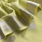 Apple Green Blue Pure Silk Suit with silver peonies weaving