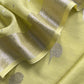 Apple Green Blue Pure Silk Suit with silver peonies weaving