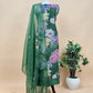 Green Crushted Organza Unstitched Suit With Dupatta