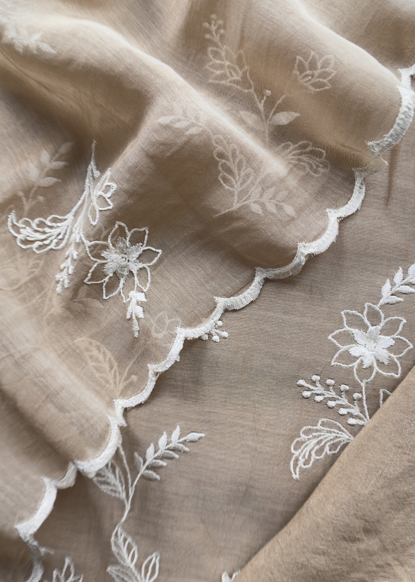 Brown Mul Chanderi Suit With Flamingo And Peacock Embroidery