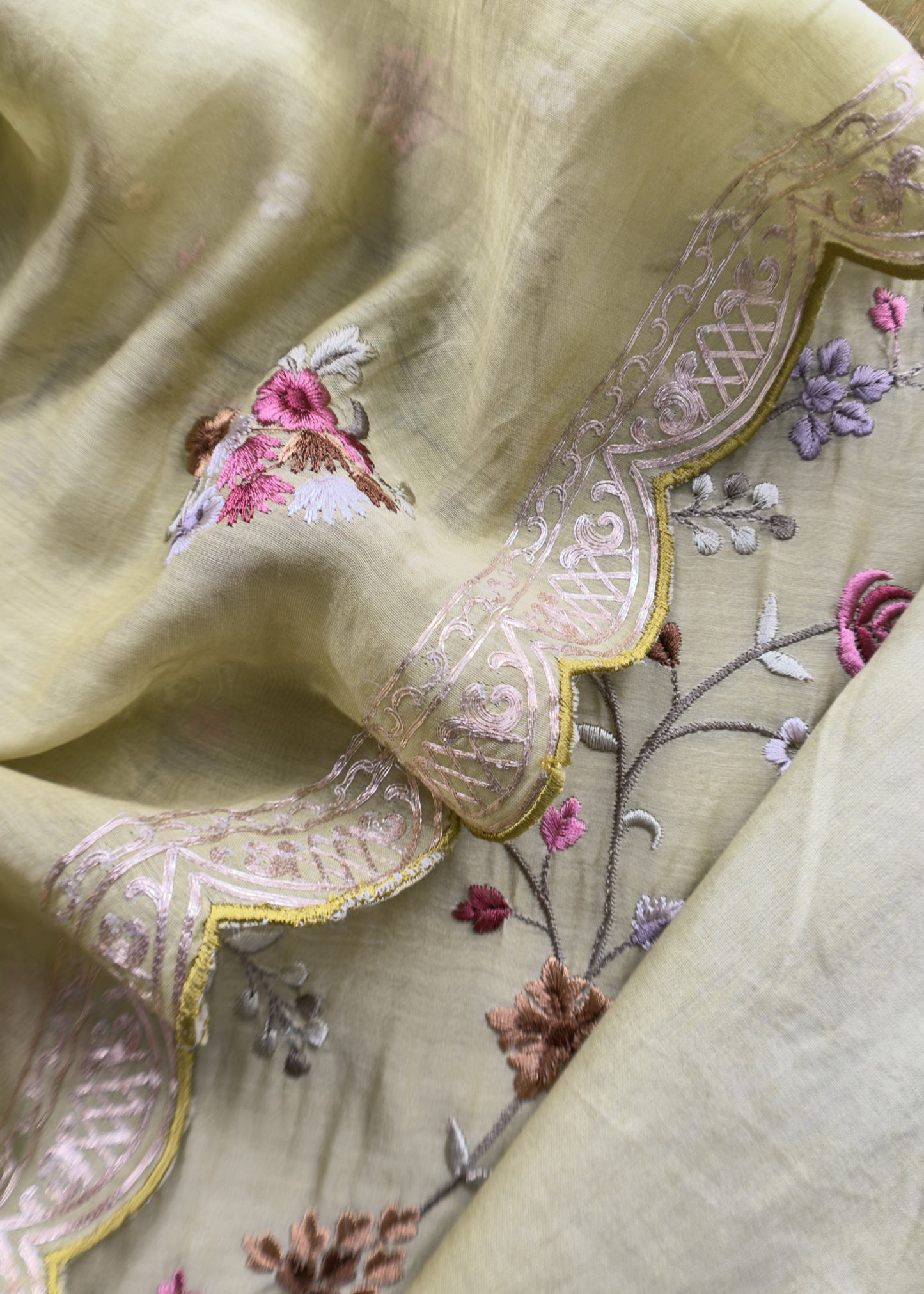 Green Pitta Embroidered Unstitched Suit in Pure Mul