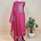 Dark Pink Linen Chanderi Suit Fabric With Jamdani Weaving And Embroidery