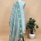 Baby Blue and Turquoise Handloom Linen Silk Kurta And Kora Silk Dupatta With Gold Kadwa Weaving