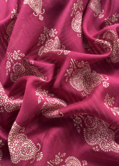 Pink Maheshwari Silk Unstitched Suit With Leheriya And Block Print