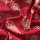 Red Maheshwari Silk Unstitched Suit With Leheriya And Block Print
