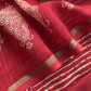 Red Maheshwari Silk Unstitched Suit With Leheriya And Block Print