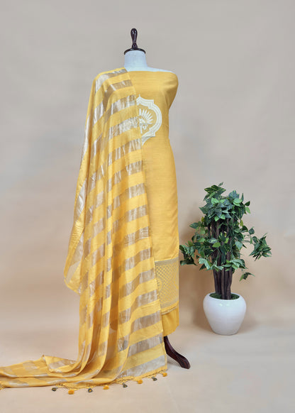 Yellow Pure Banarasi Silk suit with Zari Weaving