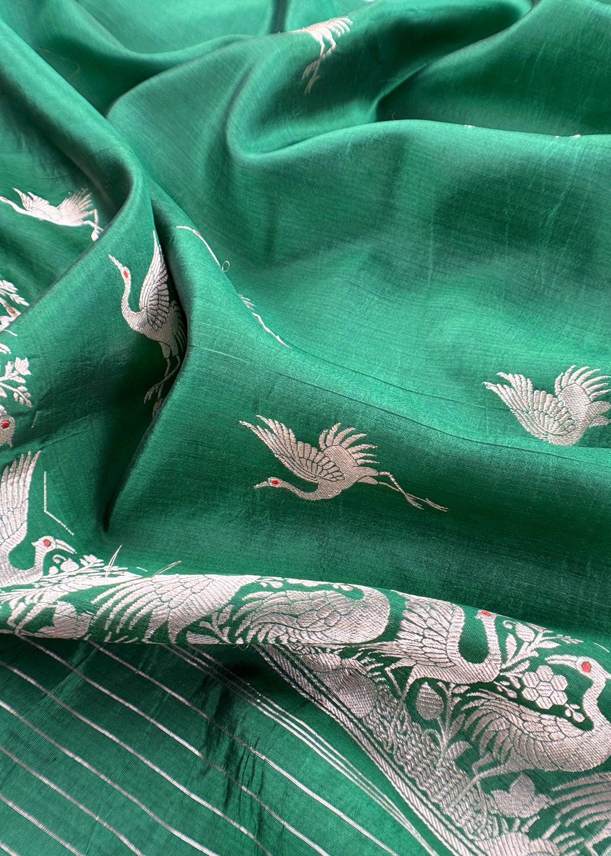 Green Chidiya Handloom Katan Silk Suit Fabric