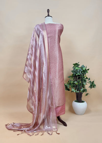 Taffy Pink Designer Pure Brocade Silk kurta And Tissue Silk Dupatta