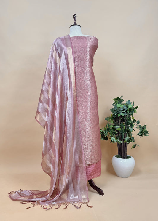 Taffy Pink Designer Pure Brocade Silk kurta And Tissue Silk Dupatta