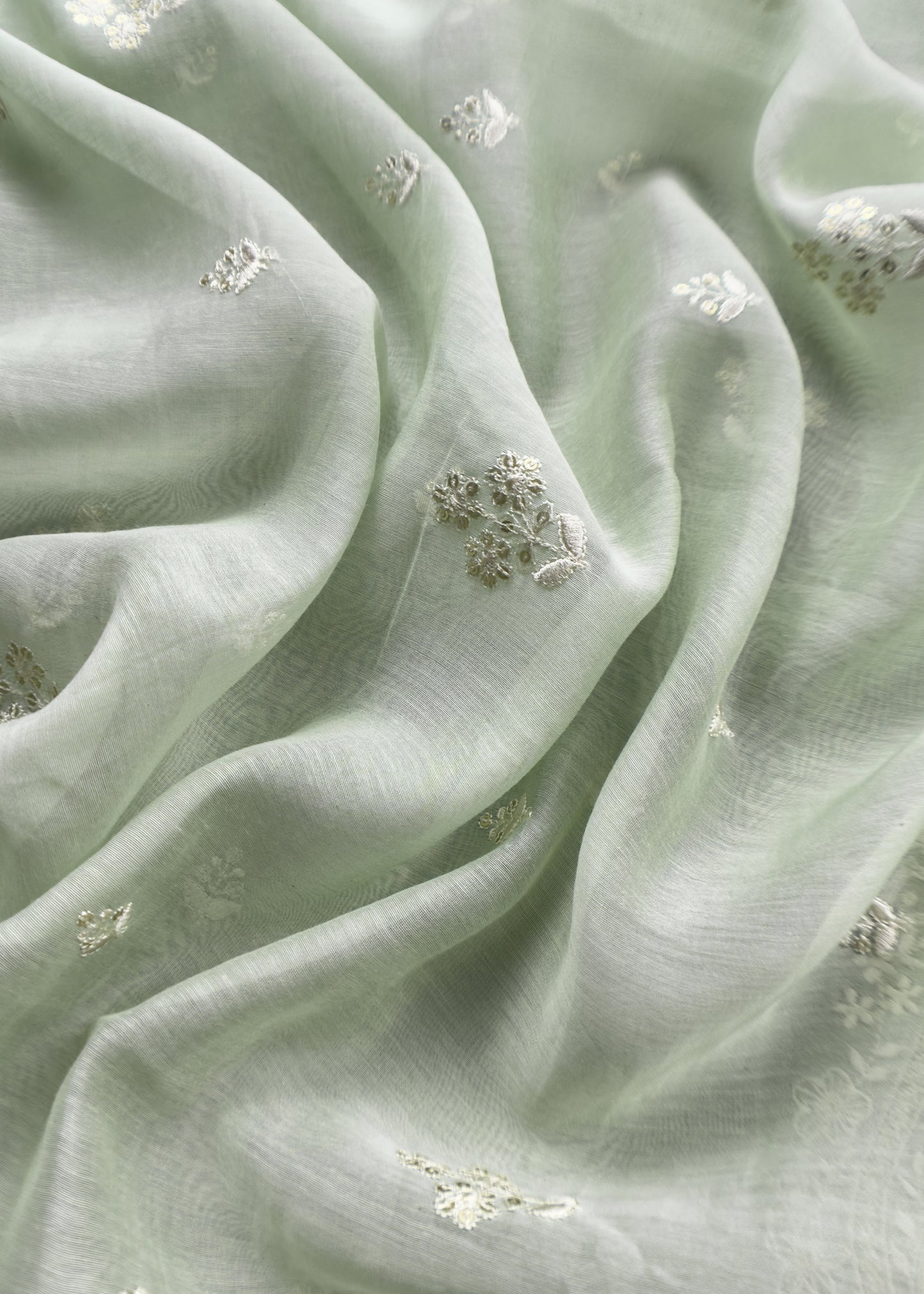 Ash Grey Pure Mul Chanderi Suit With Resham Embroidery