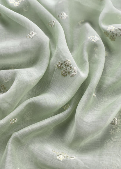 Ash Grey Pure Mul Chanderi Suit With Resham Embroidery
