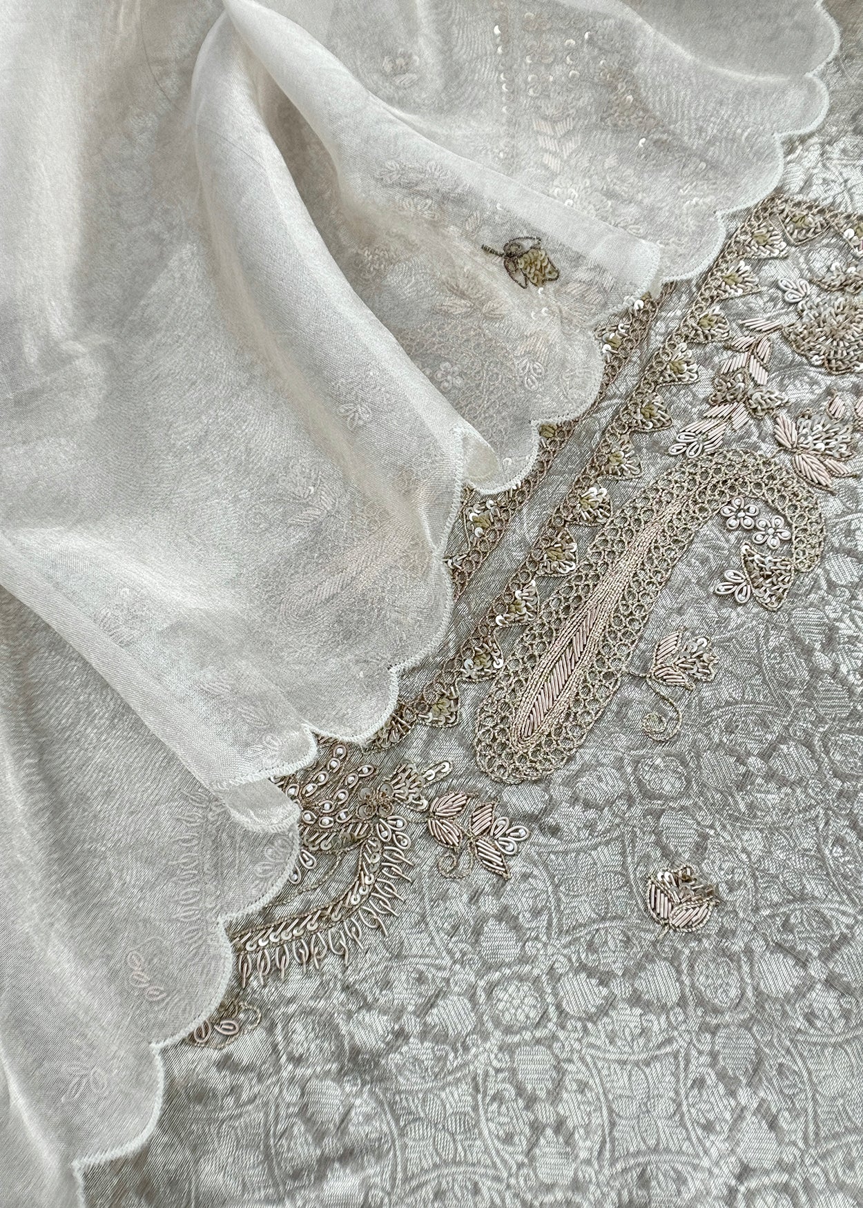 Bridesmaid Edit Brocade Varanasi Tissue Silk Suit Fabric With Handwork