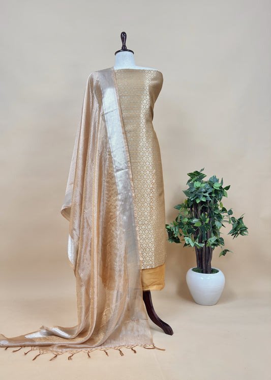 Mustard Ochre Designer Pure Brocade silk kurta And Tissue Silk Dupatta