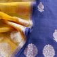 Purple And Yellow Handloom Raw Silk Suit With Kora Silk Dupatta