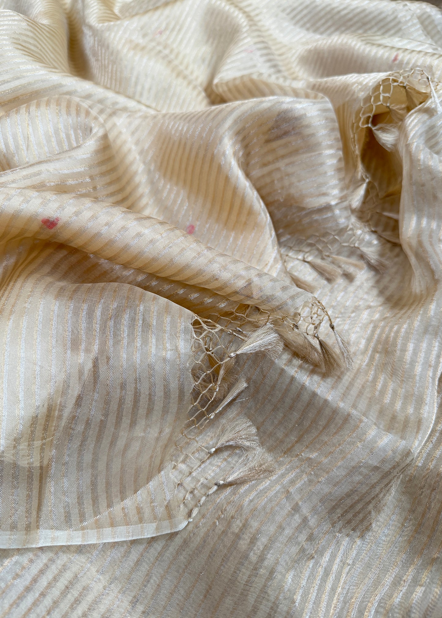 Beige Handloom Kora Silk Suit With Kadwa Meenakari Blouse