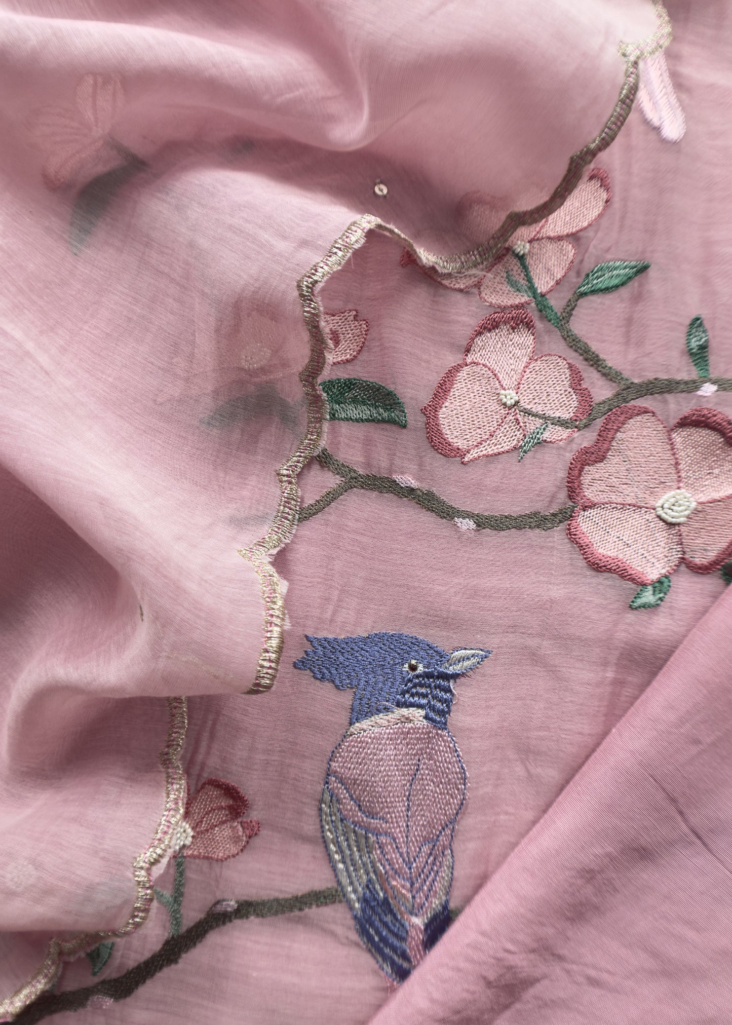 Blush Pink Pure Mul Parrot Suit With Resham Embroidery, Sequins And Pearls