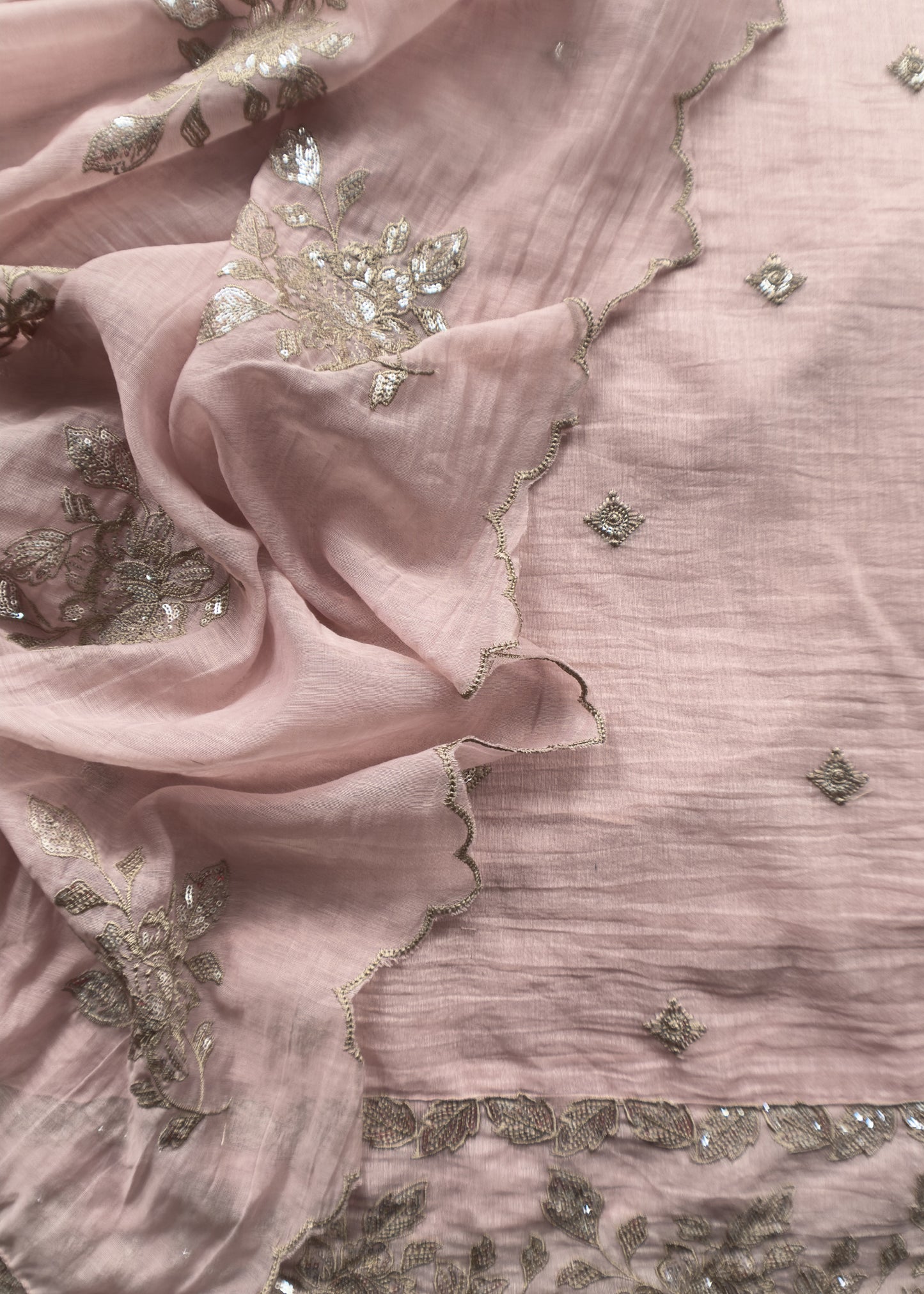 Pink Mul Suit Fabric With Bronze Sequin Embroidery