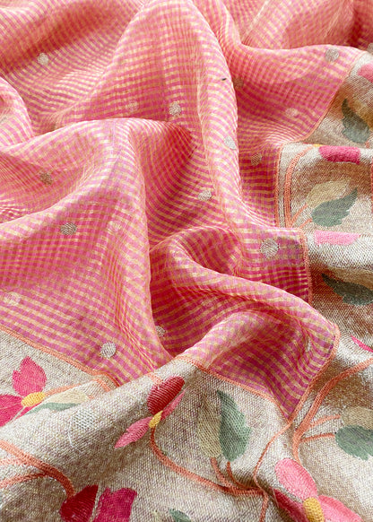 Pink Unstitched Pure Tissue Silk Suit With Paithani Weaving