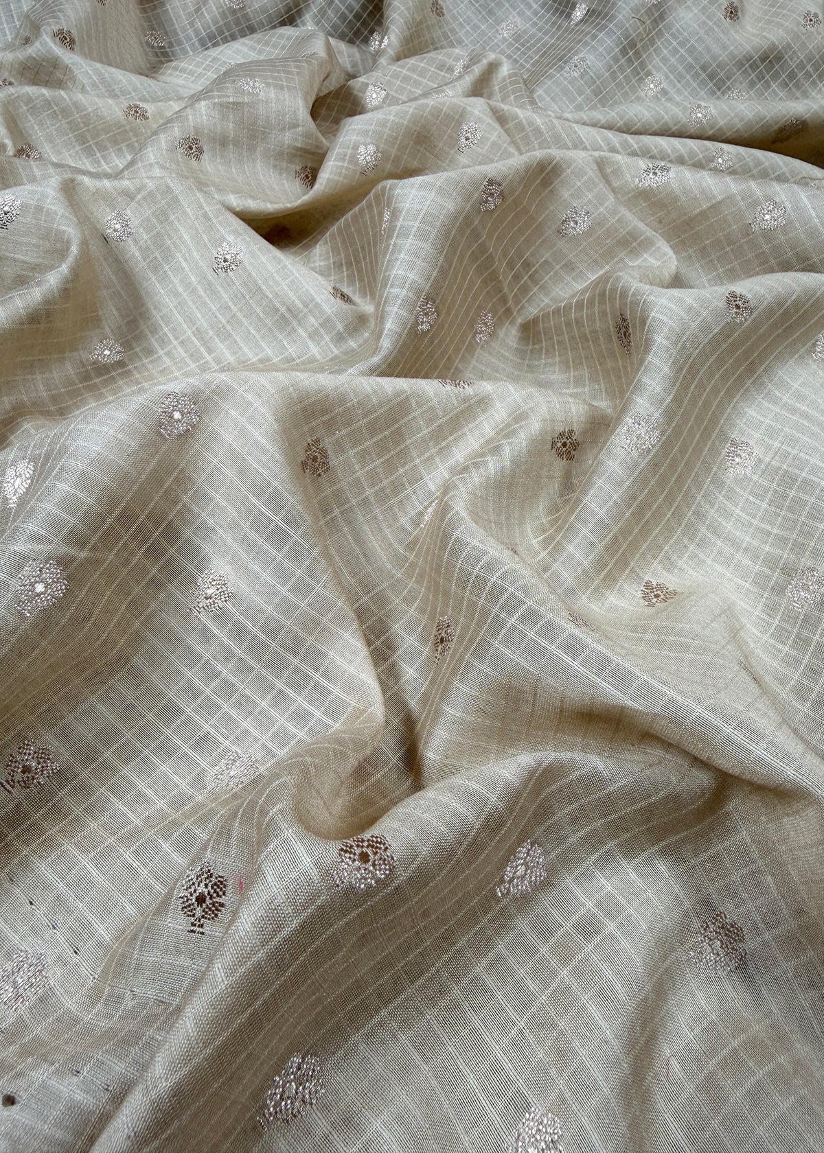 Beige Handloom Kora Silk Suit With Kadwa Meenakari Blouse