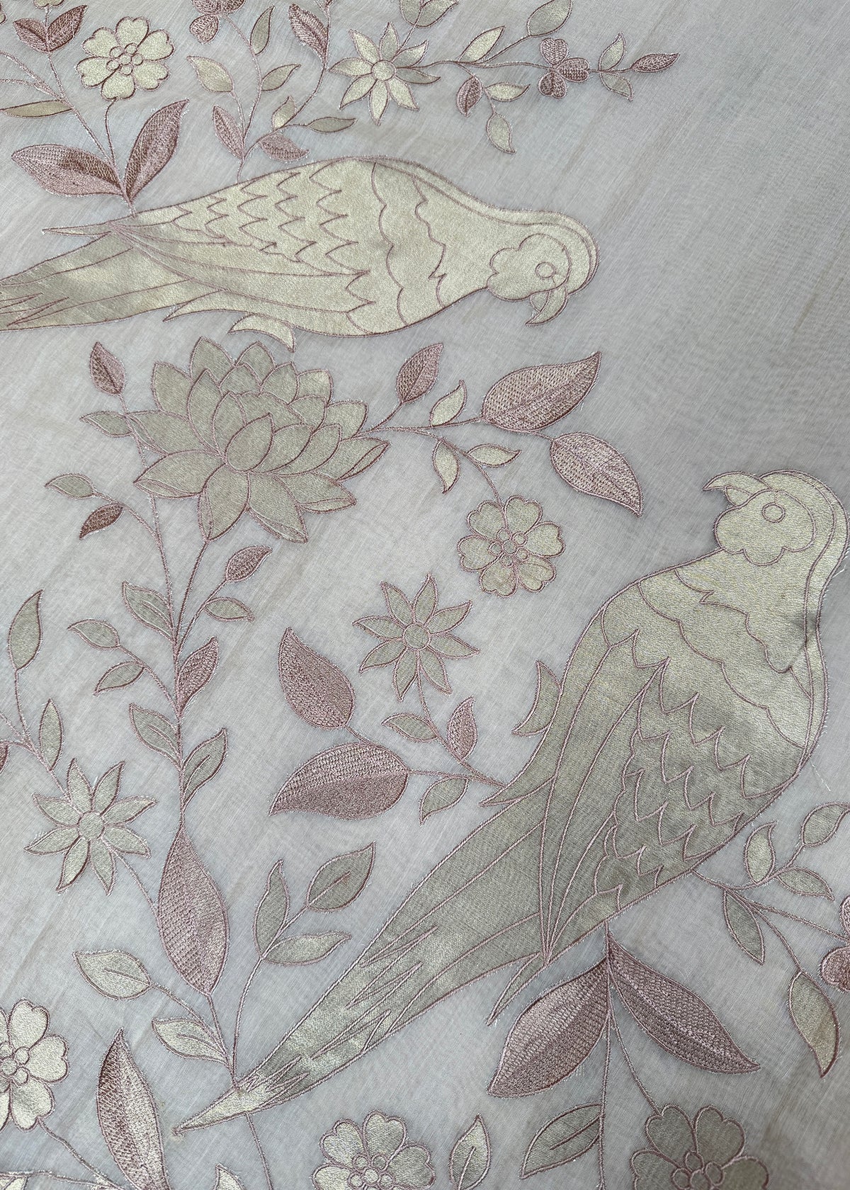 Beige Handloom Mulmul Saree With Applique Work