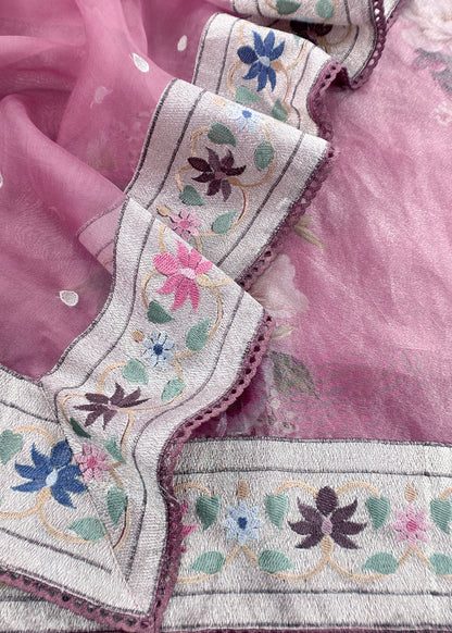 Pink Pure Tissue Silk Suit in Paithani Weaving