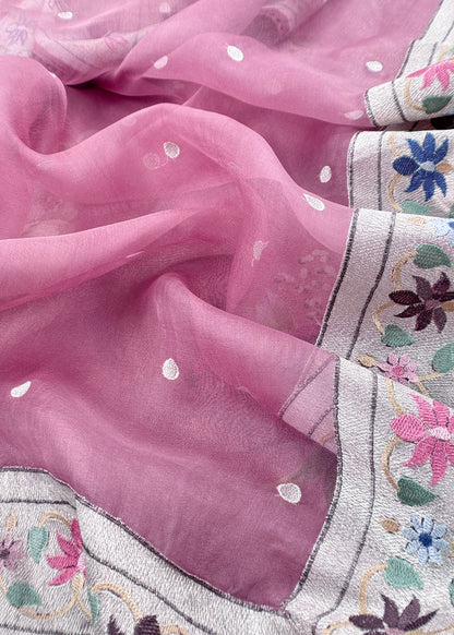 Pink Pure Tissue Silk Suit in Paithani Weaving