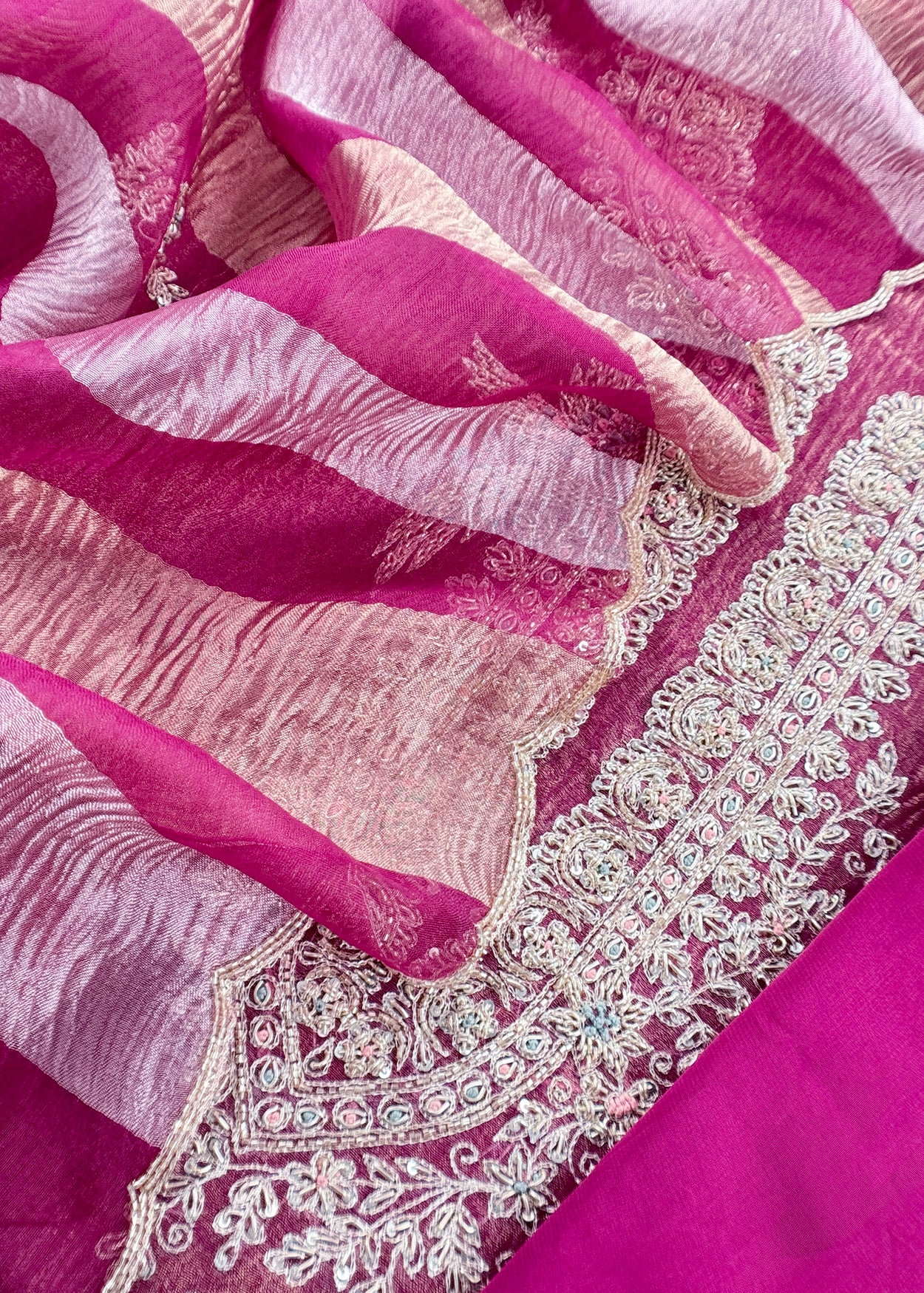 Pink Crushed Tissue Silk Suit With Dupatta