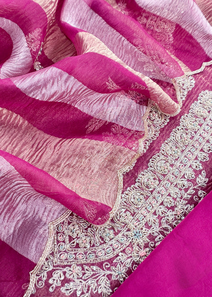 Pink Crushed Tissue Silk Suit With Dupatta