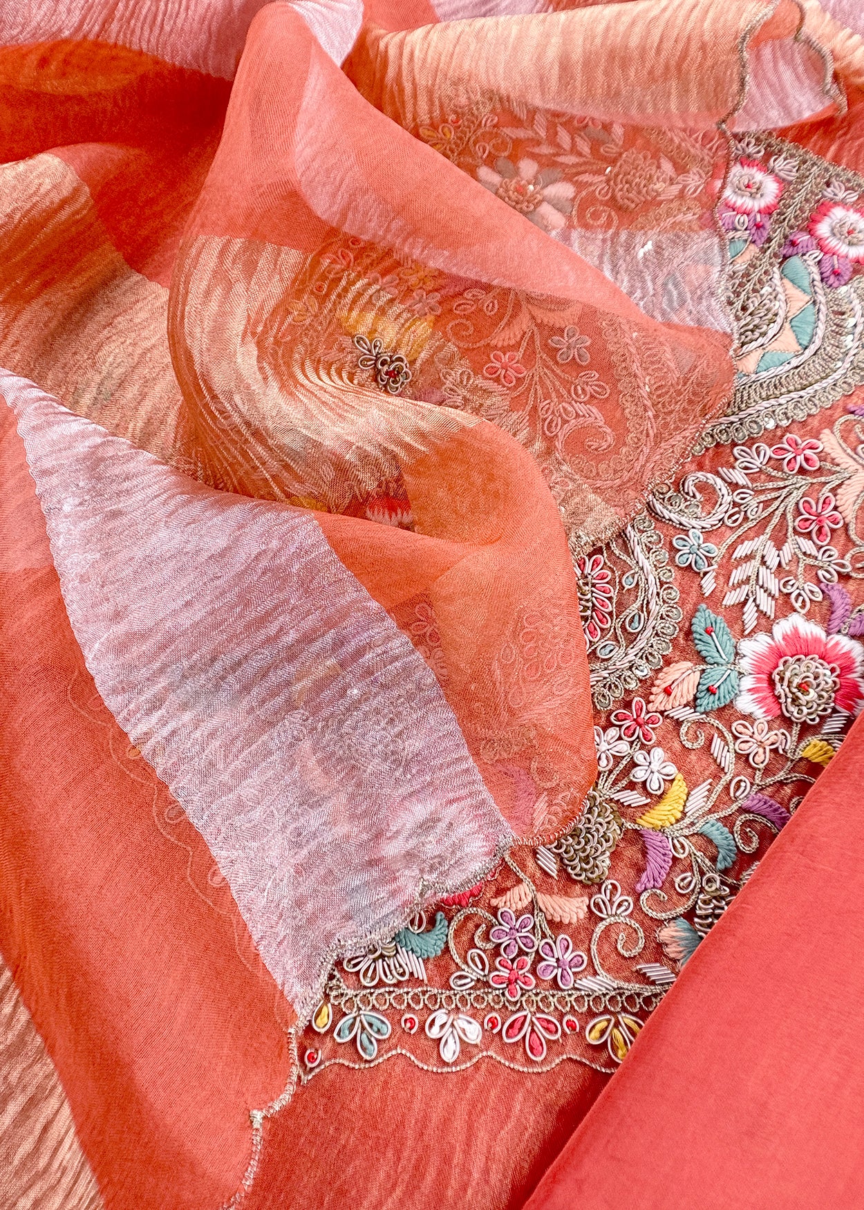 Traditional indian wedding wear tissue silk suit

