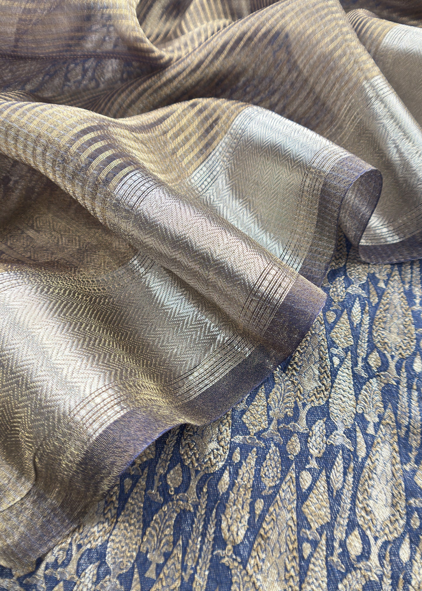 Blue Pure Palm Trees Brocade Silk Kurta And Zari Panel Silk upatta