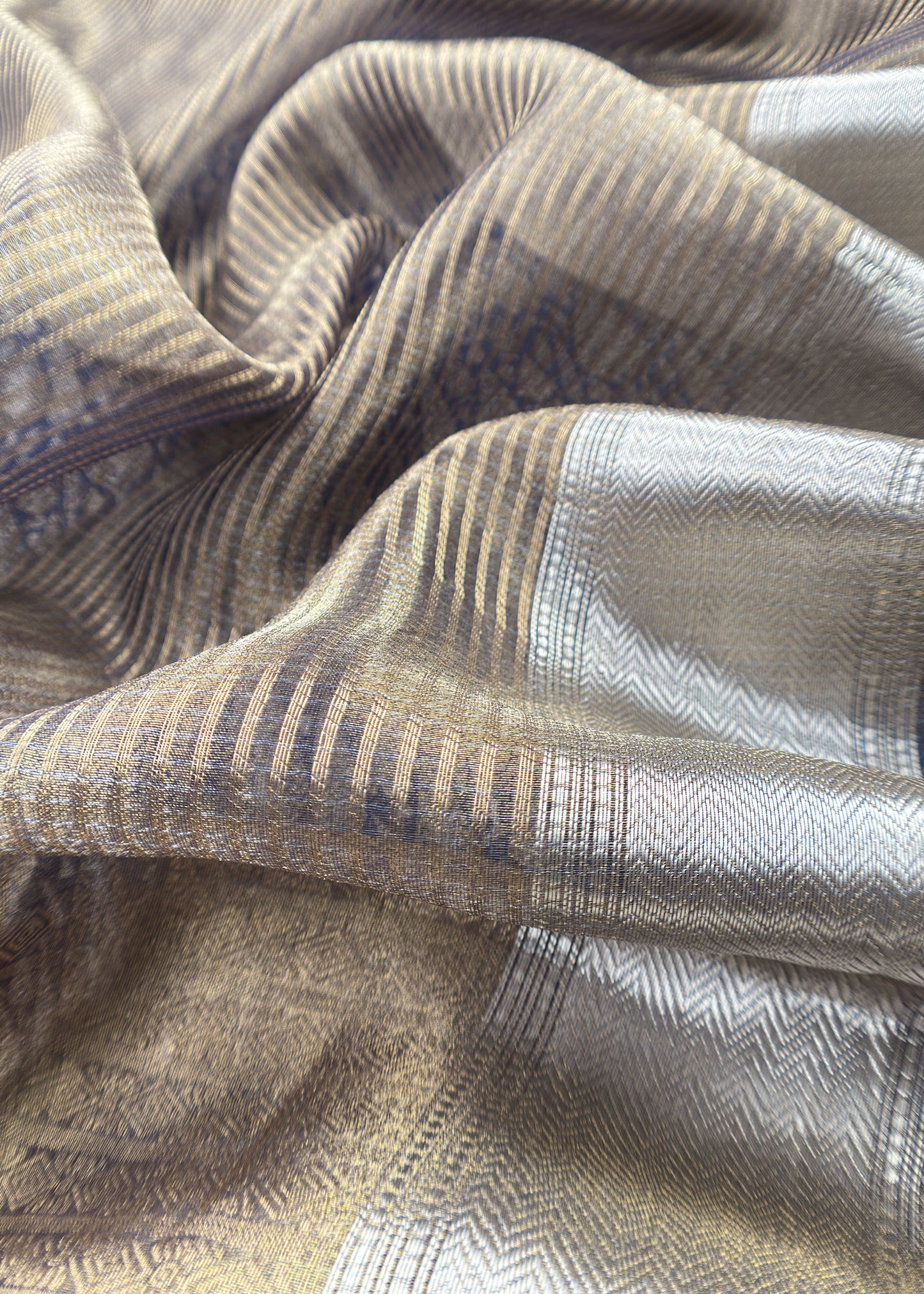 Blue Pure Palm Trees Brocade Silk Kurta And Zari Panel Silk upatta