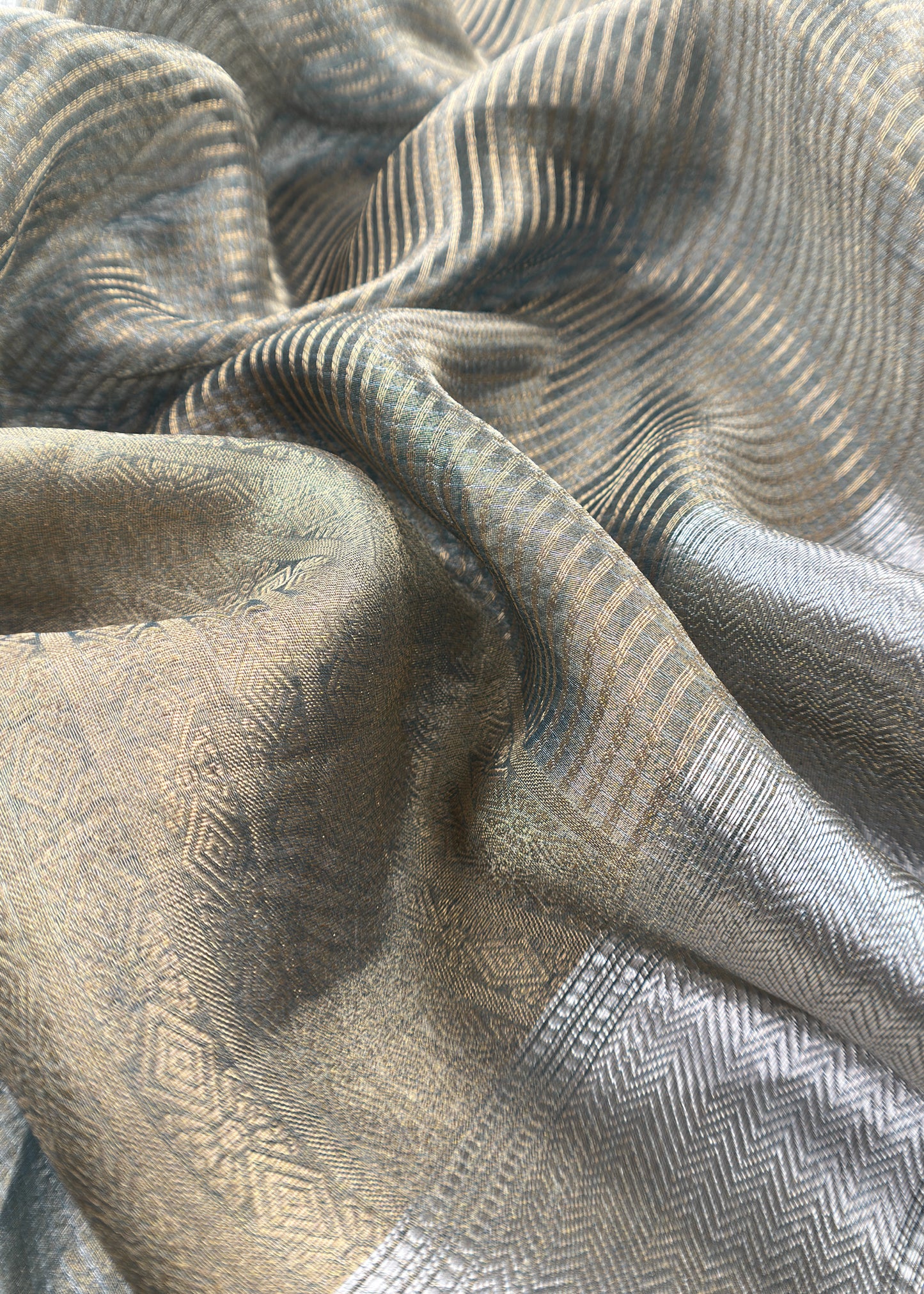 Teal Blue Brocade Silk Kurta And Zari Panel Silk Dupatta