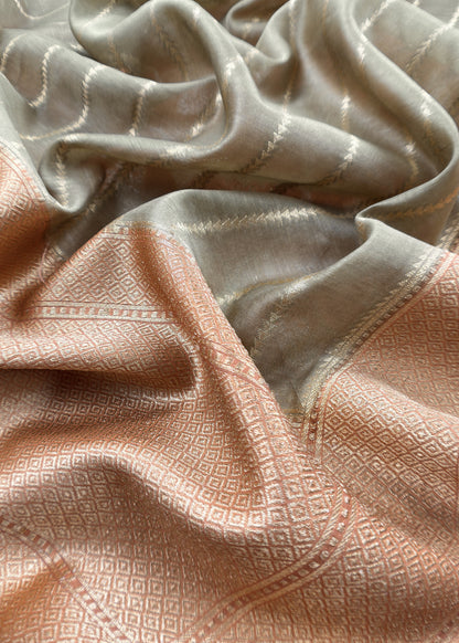 Rust And Taupe Green Pure Varanasi Silk Suit With Zari Weaving