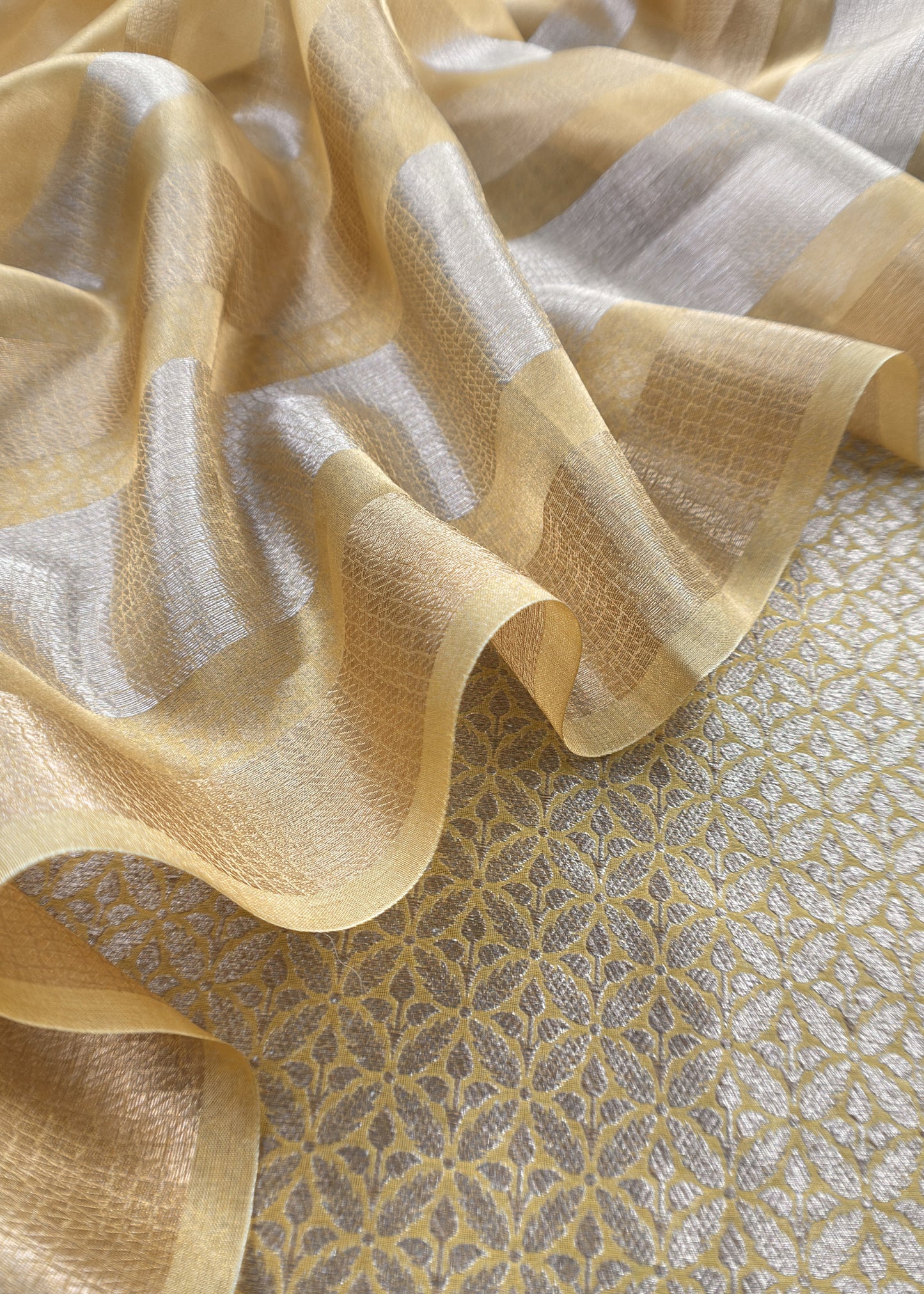 Mustard Ochre Designer Pure Brocade silk kurta And Tissue Silk Dupatta