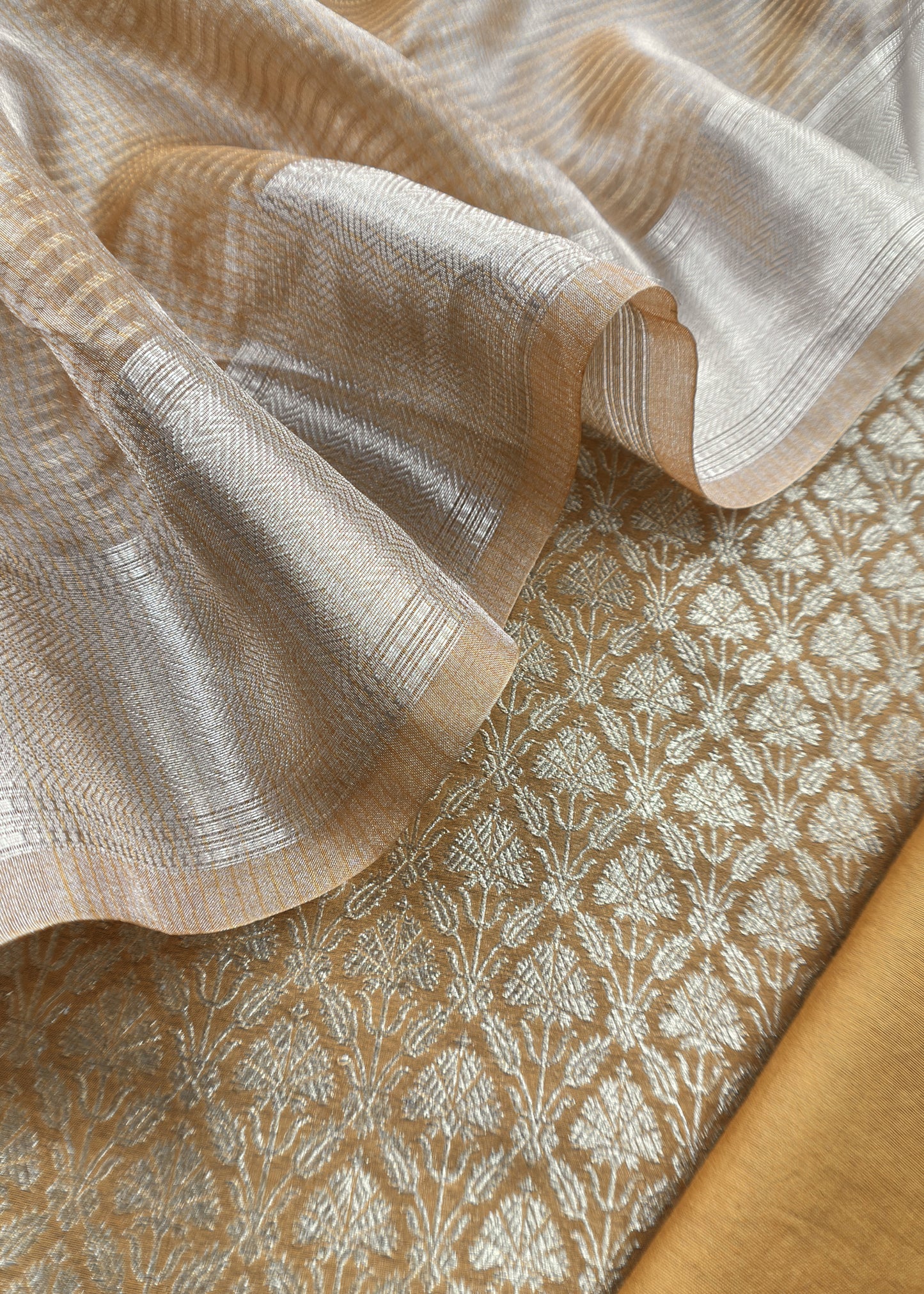 Mustard Ochre Designer Pure Brocade silk kurta And Tissue Silk Dupatta