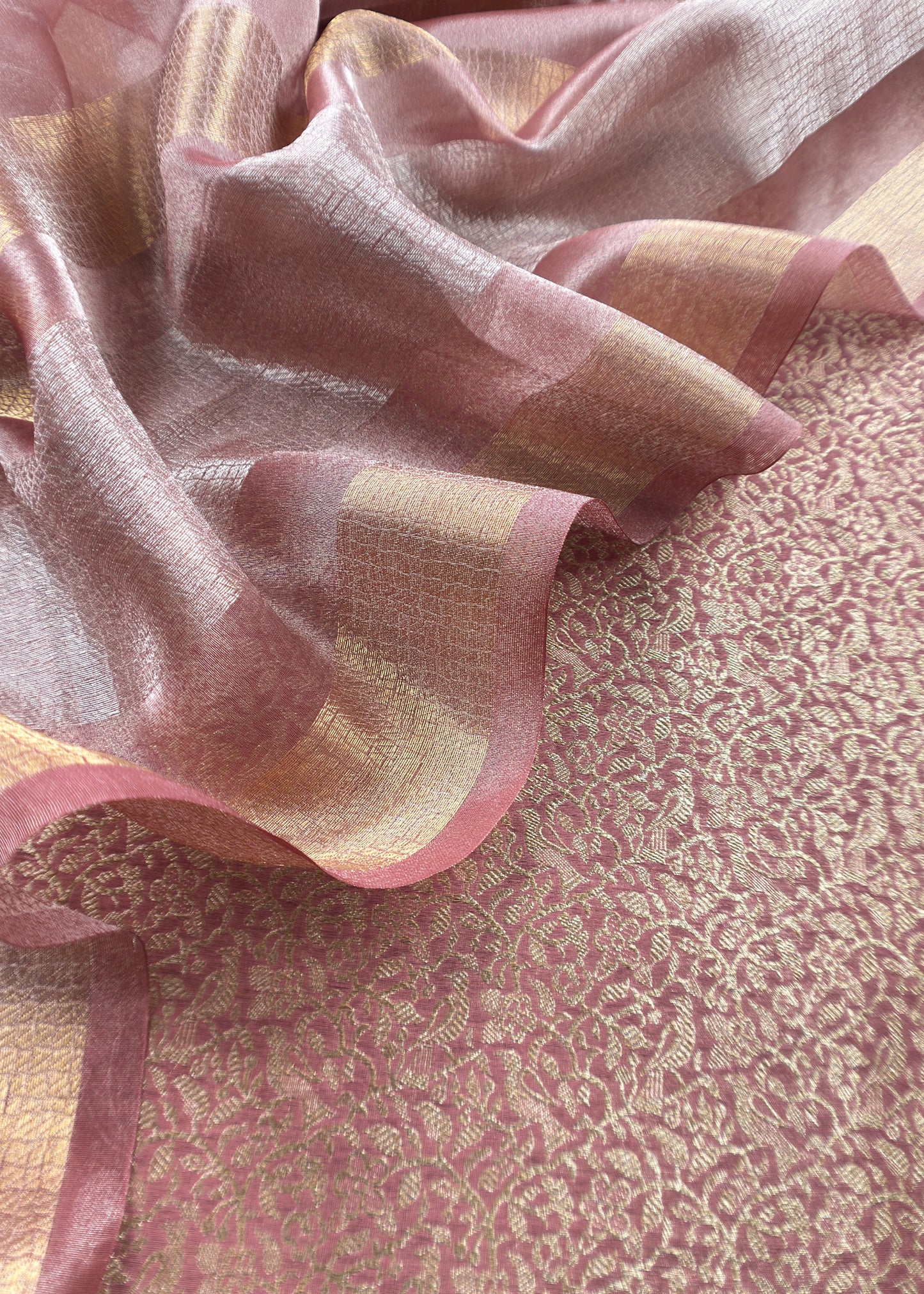 Taffy Pink Designer Pure Brocade Silk kurta And Tissue Silk Dupatta
