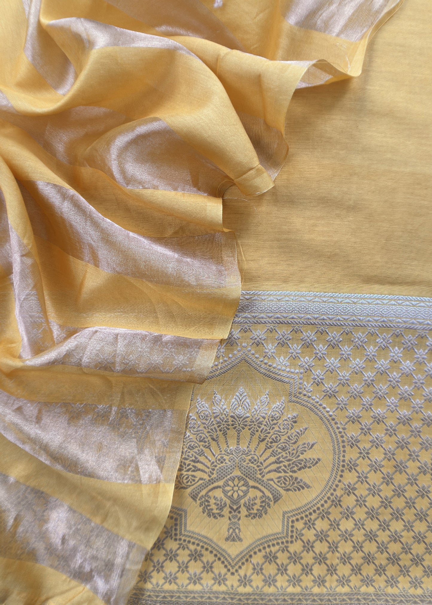 Yellow Pure Banarasi Silk suit with Zari Weaving