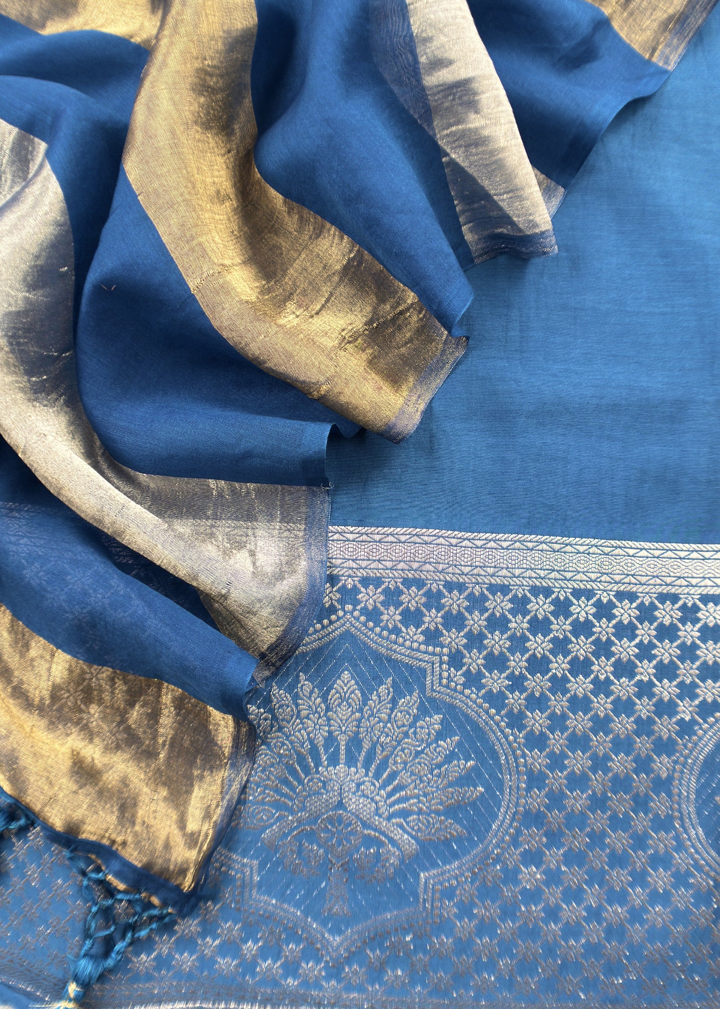 Blue Pure Banarasi Silk Suit With Zari Weaving