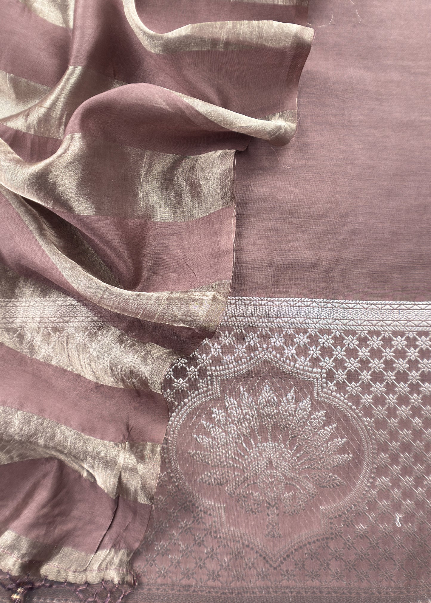 Brown Pure Banarasi Silk Suit With Zari Weaving