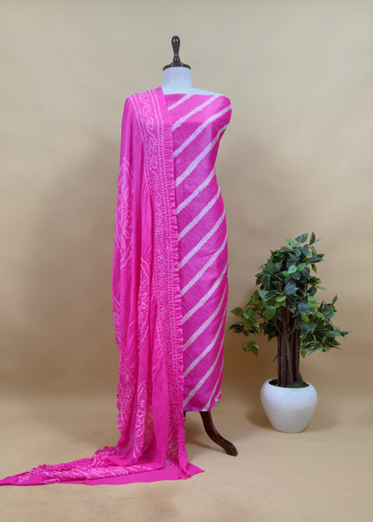 Brook Green Handcrafted Leheriya Pure Tussar Silk kurta and Pure Georgette Bandhani Dupatta
