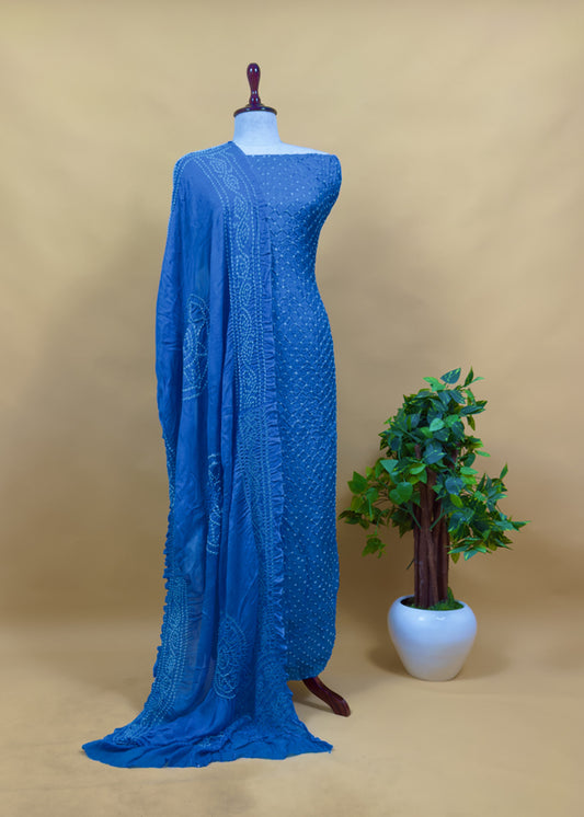 Azure Blue Handcrafted Bandhani Pure Gajji Silk Kurta And Pure Georgette Dupatta