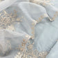 Powder Blue Handloom Kora Silk Unstitched Suit Fabric With French Thread Embroidery