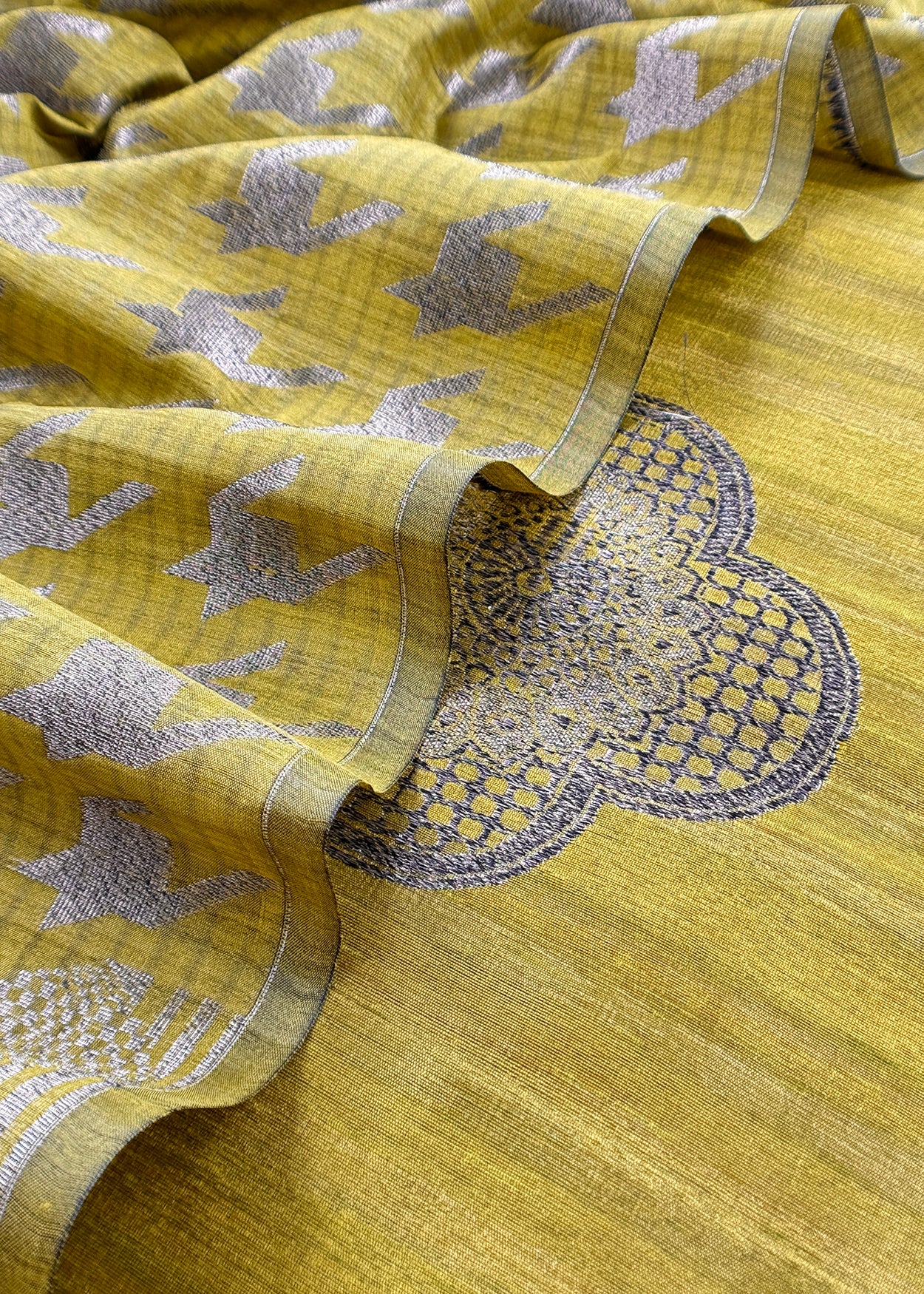 Apple Green Raw Silk Suit With Jamdani Weaving