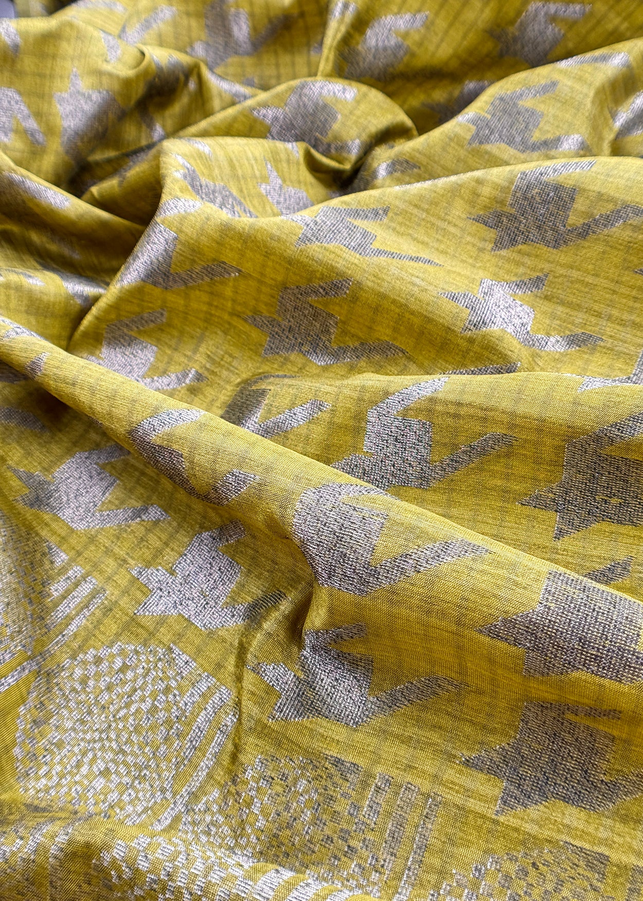 Apple Green Raw Silk Suit With Jamdani Weaving