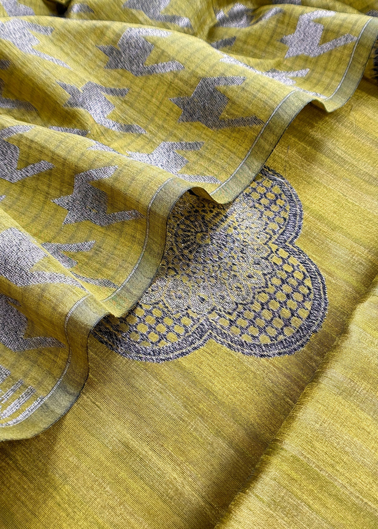Apple Green Raw Silk Suit With Jamdani Weaving