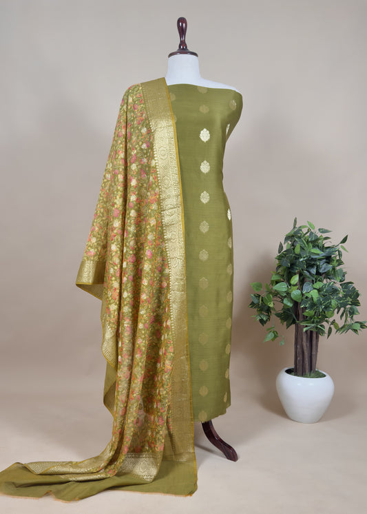 Green Banarasi Suit With Kalamkari Dupatta