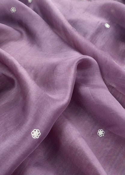 Lilac Handloom Tussar Silk Suit With Pitta Handwork