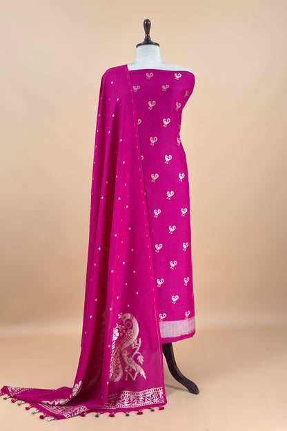 Pink Handloom Silk Suit With Sonarupa Kadwa Weaving